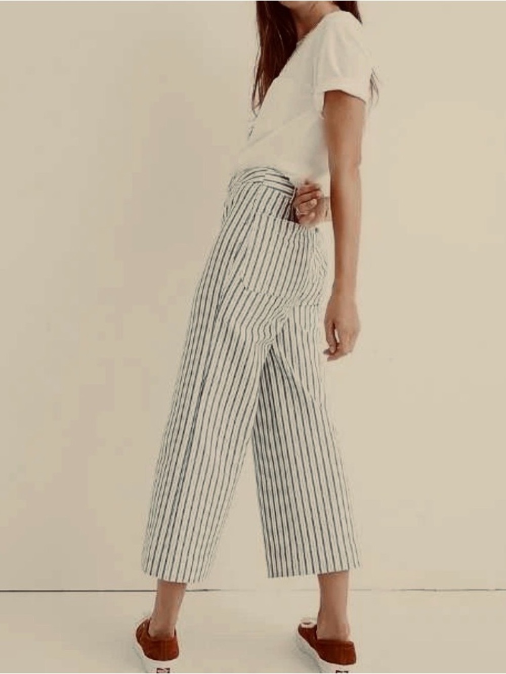 Madewell Women’s Cream Wide-Leg Crop Pants with Black Pinstripes, Sz 27. NWOT - Picture 15 of 15